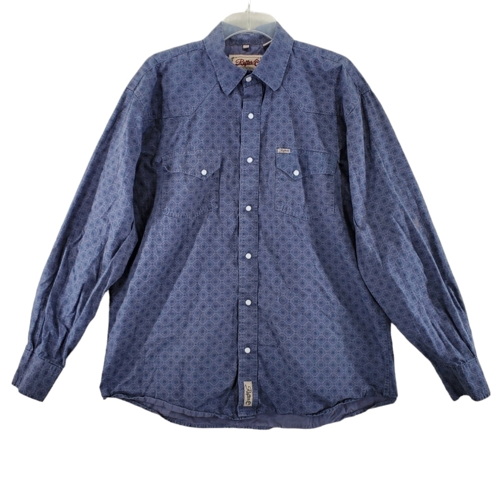 Rafter C Cowboy Collection Shirt Mens XL Pearl Snap Blue Gray Mandela AOP L/S